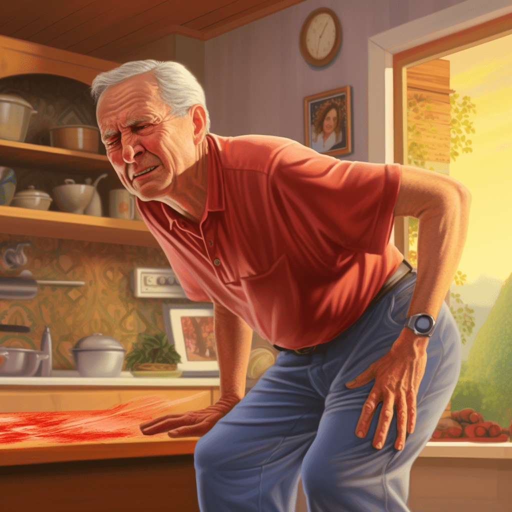 man with low back pain needs a safer home environment with grab bars