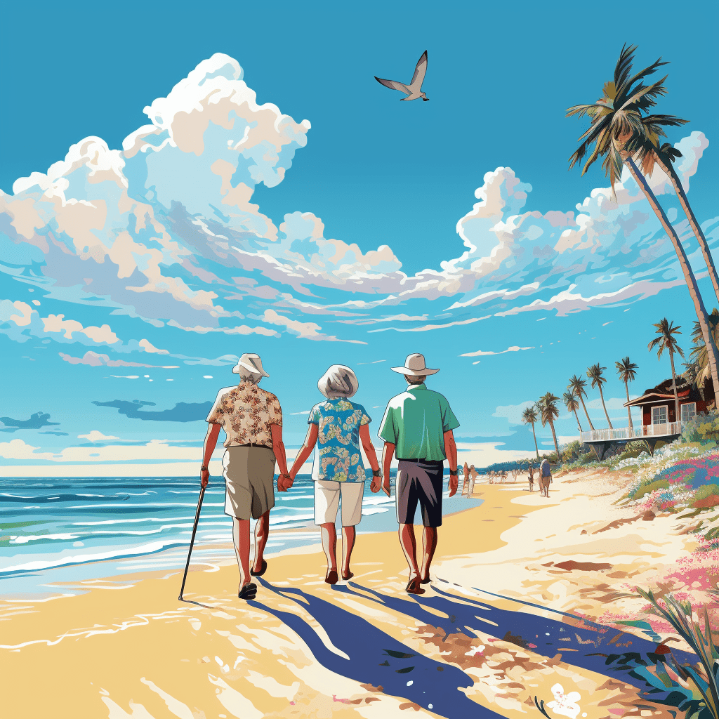 seniors walking along the beach in Naples could benefit from the installation of grab bars in their homes