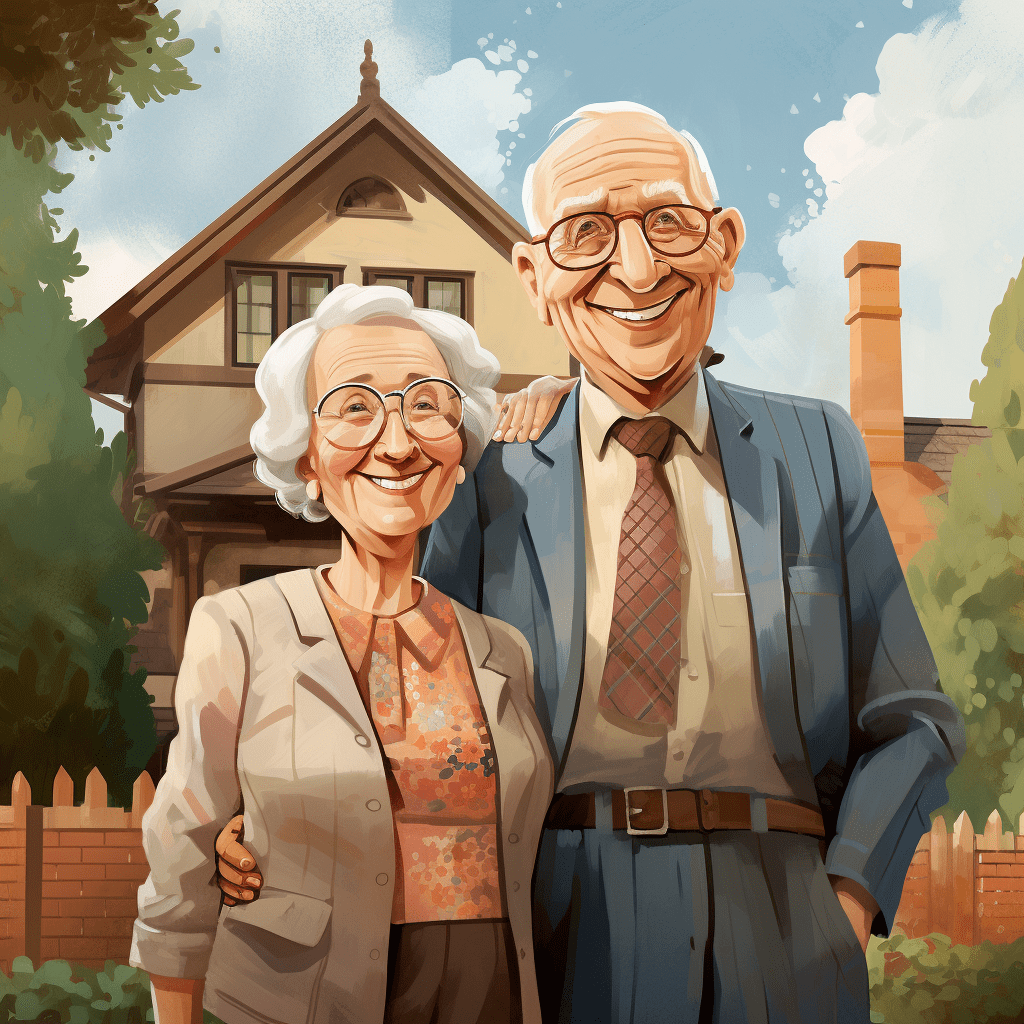 elderly couple standing in fron of thei home preparing to age in place with grab bars in shower