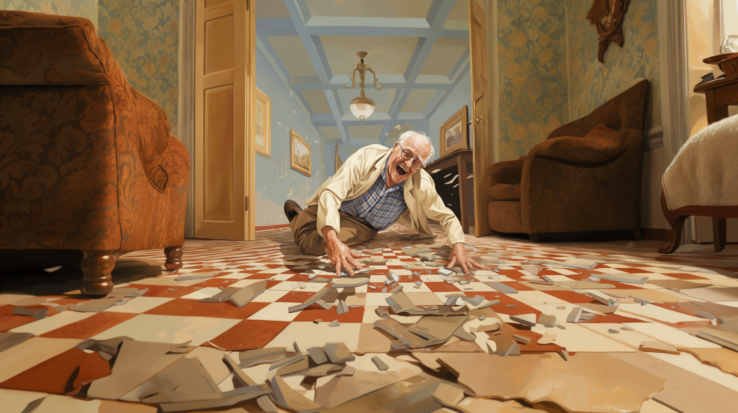 elderly man who has fallen in bathroom and could benefit with safety grab bars