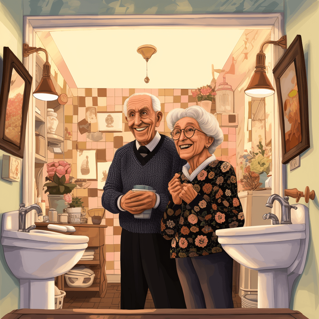 happy seniors deciding to install safety handrails in their shower