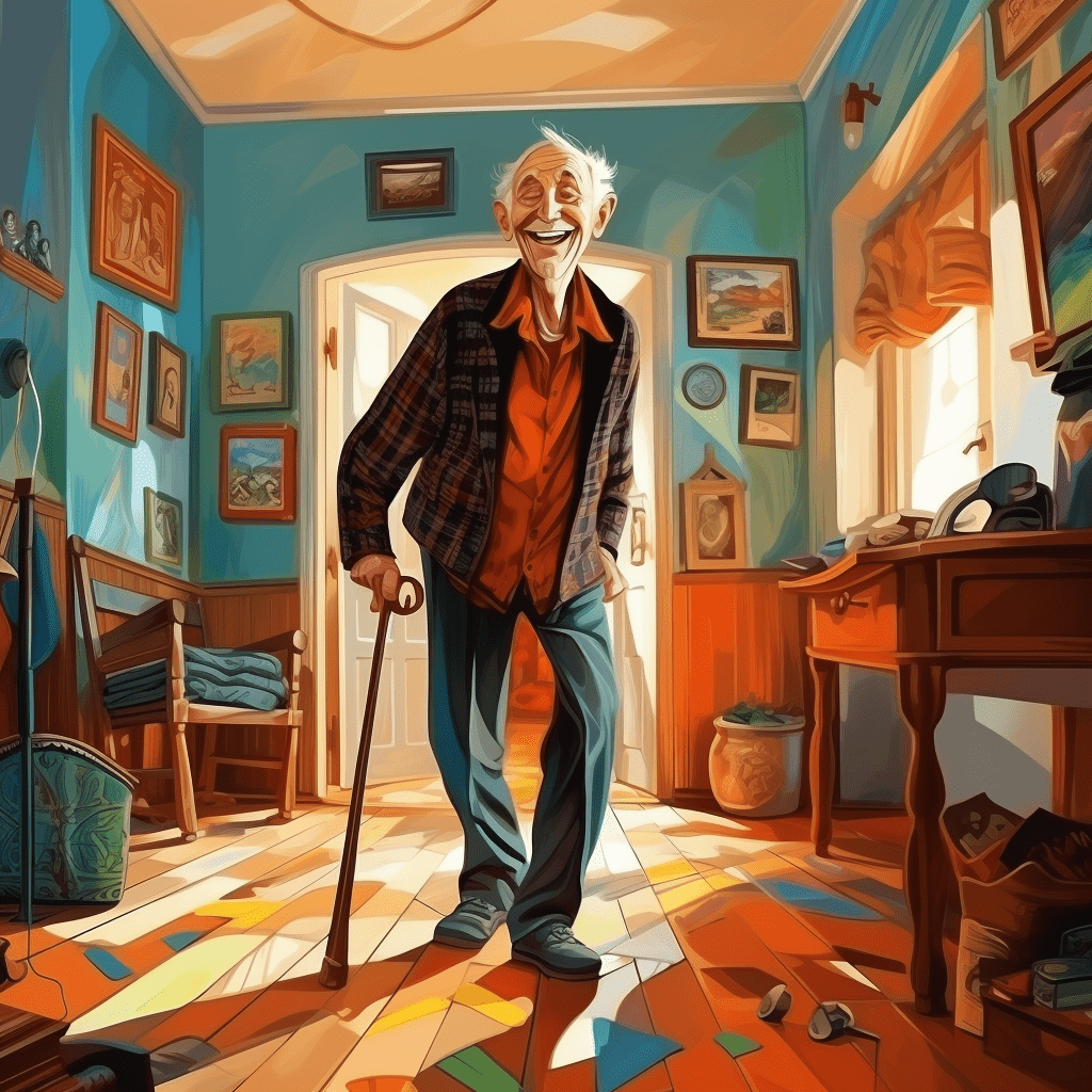 Man walking in home awaiting total knee replacement needs to be create a safe home environment