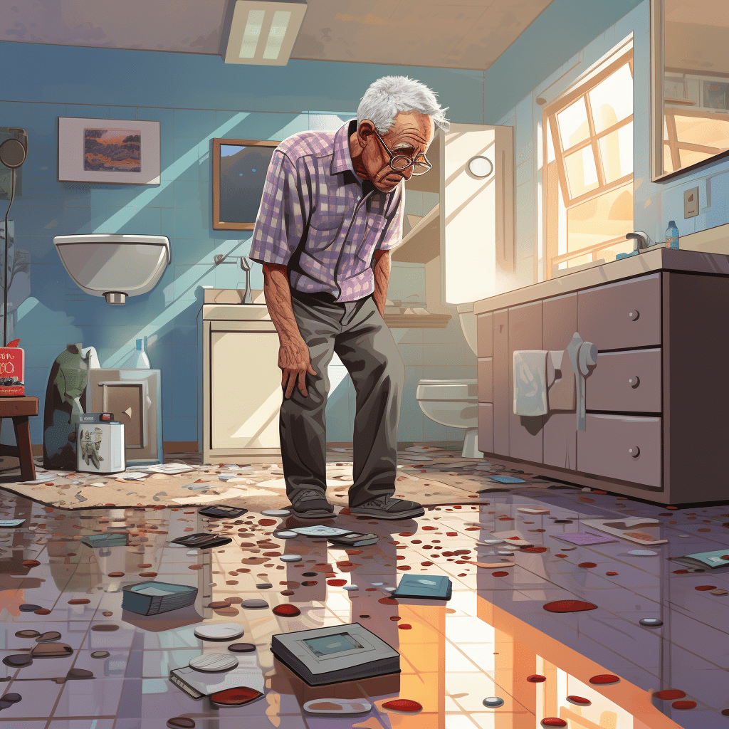 Senior on slippery tiled bathroom floor could use some safety tips