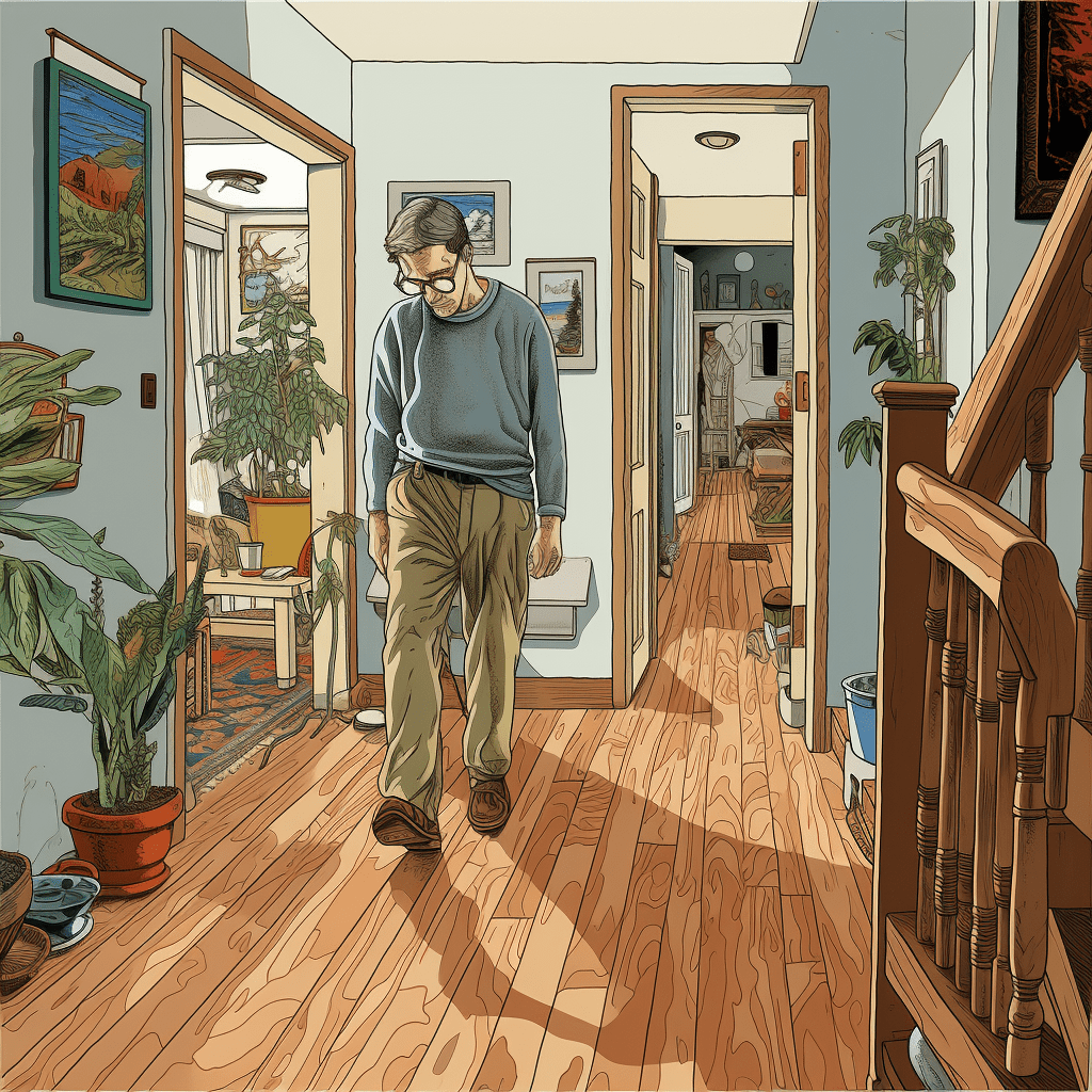 visually impaired man walking in his house needs a safe home environment