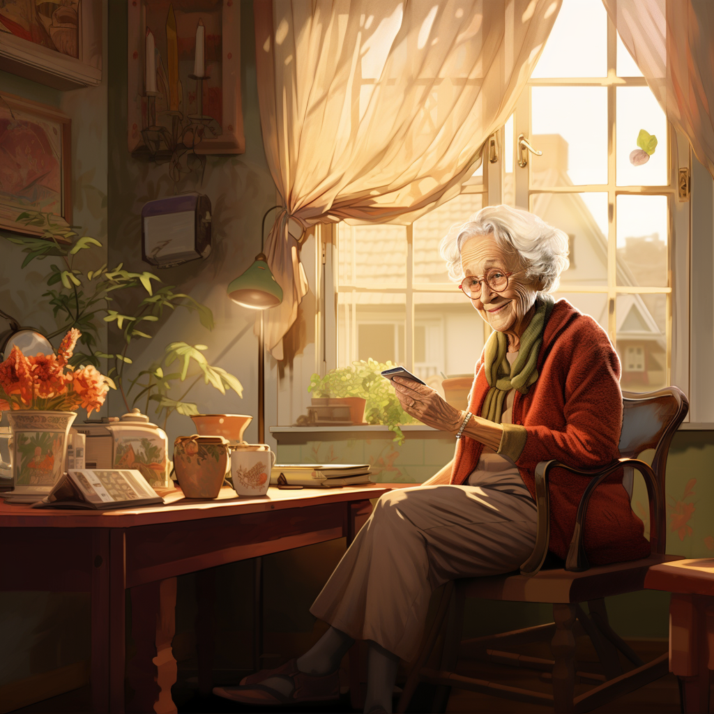 woman with neuropathy sitting at home could benefit from grab bars